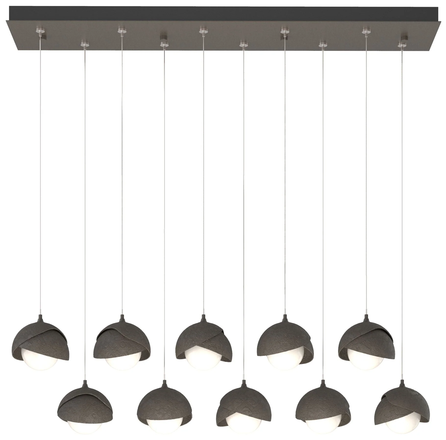 Brooklyn 10-Light Double Shade Rectangular Pendant - Dark Smoke - Opal - Image 1