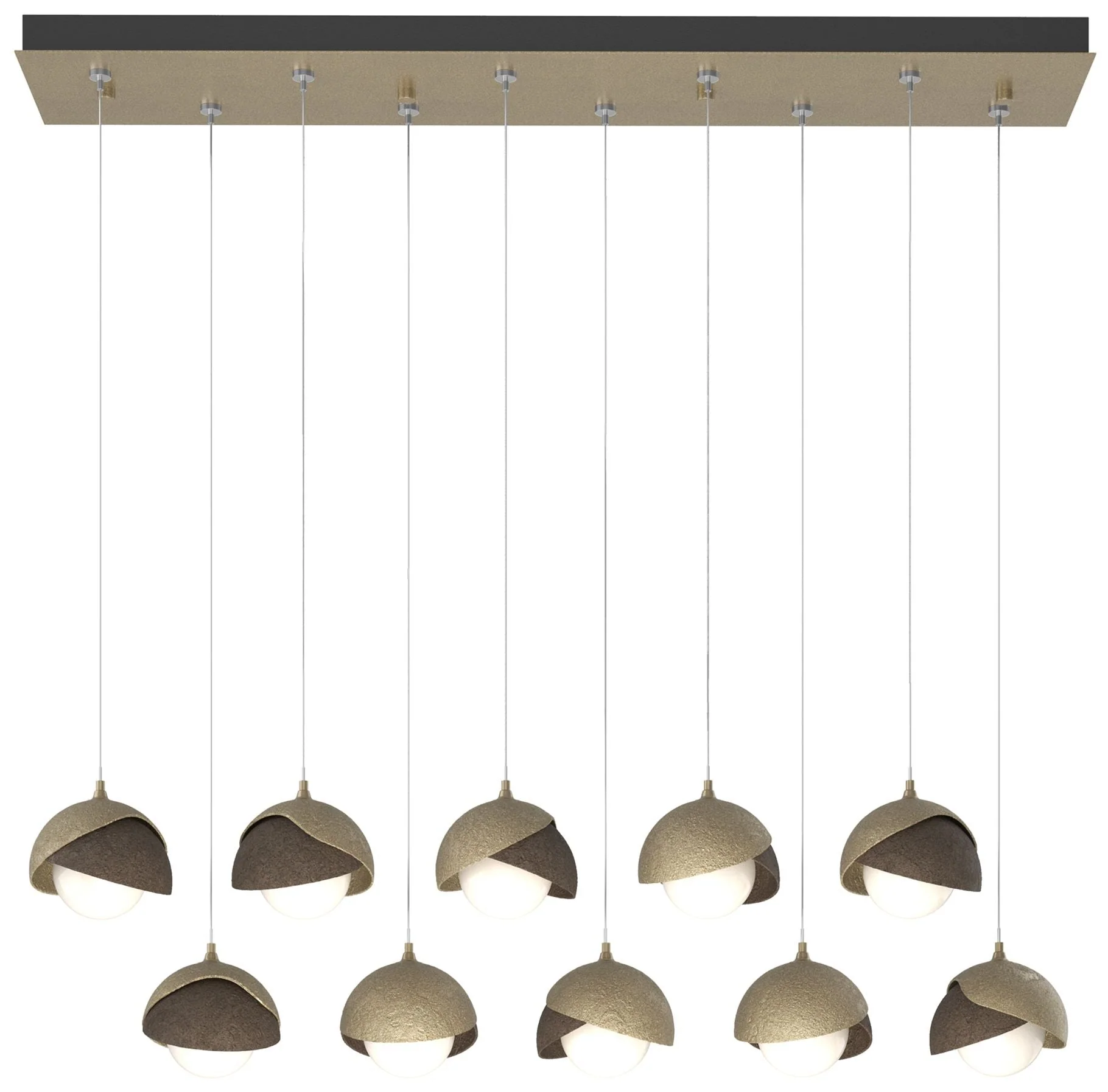 Brooklyn 10-Light Double Shade Rectangular Pendant - Gold - Bronze - Opal - Image 1