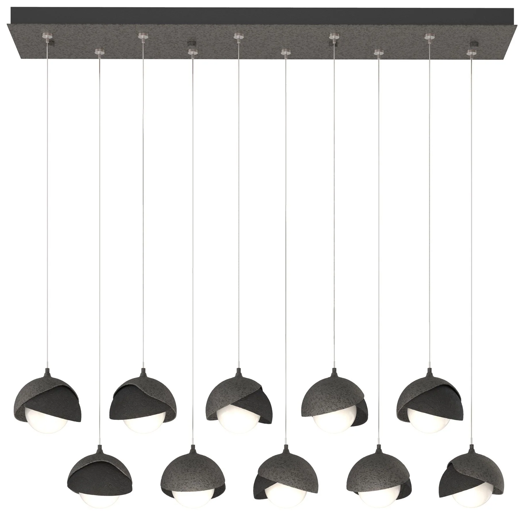 Brooklyn 10-Light Double Shade Rectangular Pendant - Iron - Black - Opal - Image 1