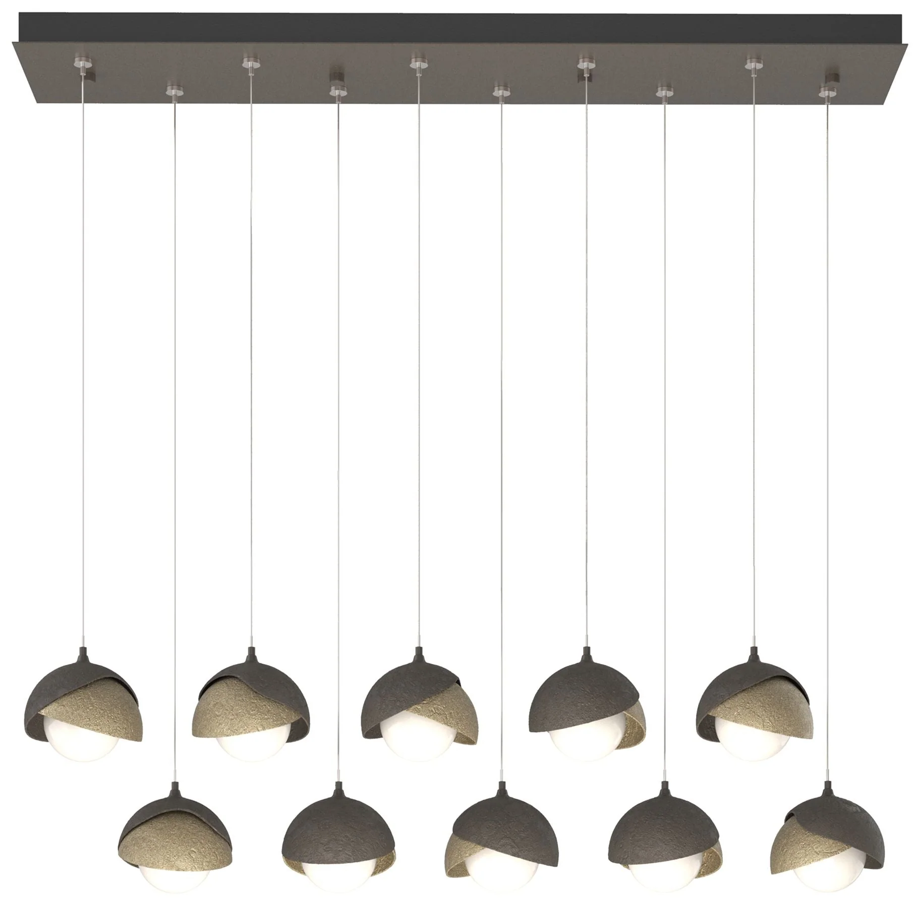 Brooklyn 10-Light Double Shade Rectangular Pendant - Smoke - Gold - Opal - Image 1