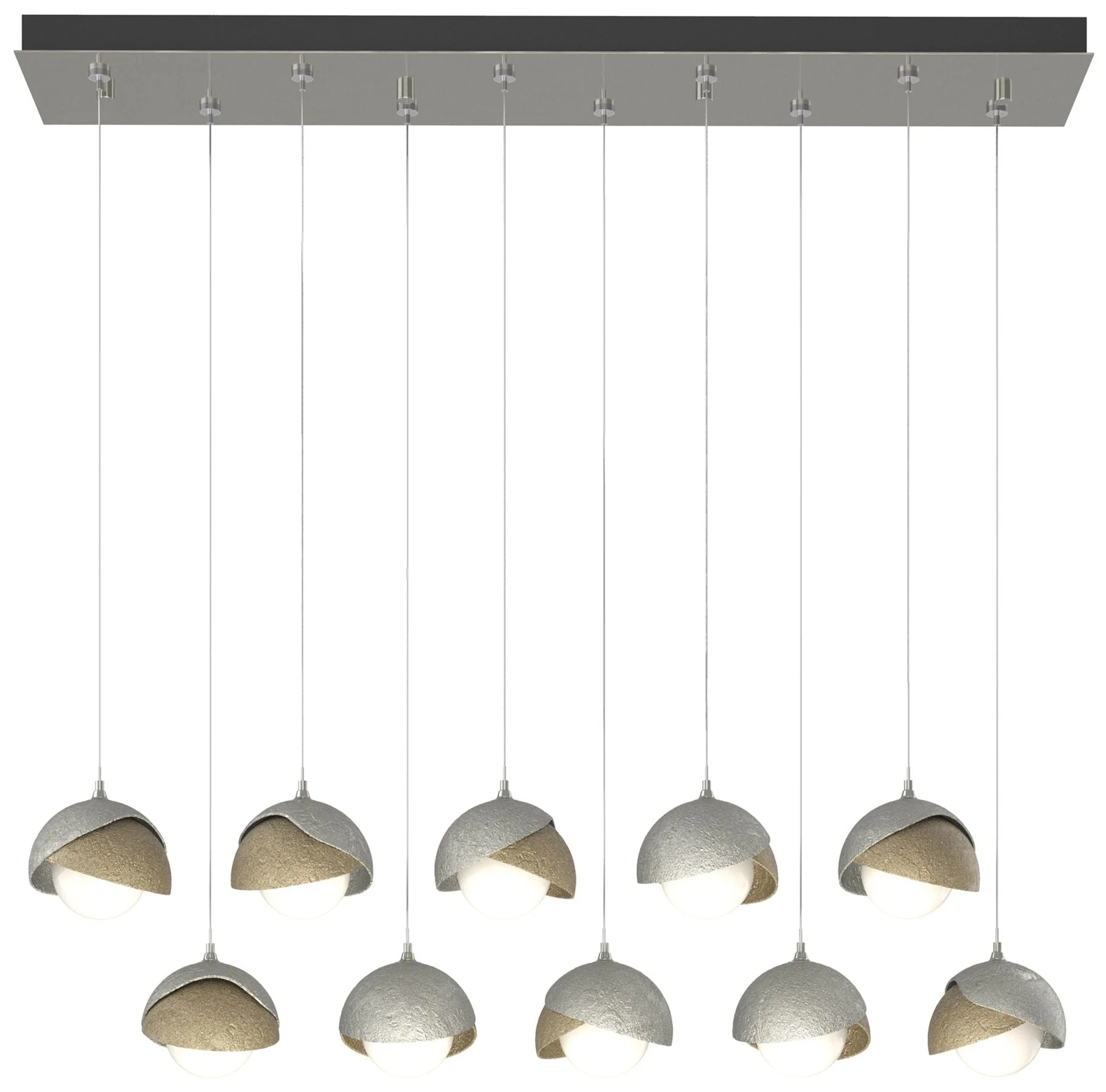 Brooklyn 10-Light Double Shade Rectangular Pendant - Sterling - Gold - Opal - Image 1