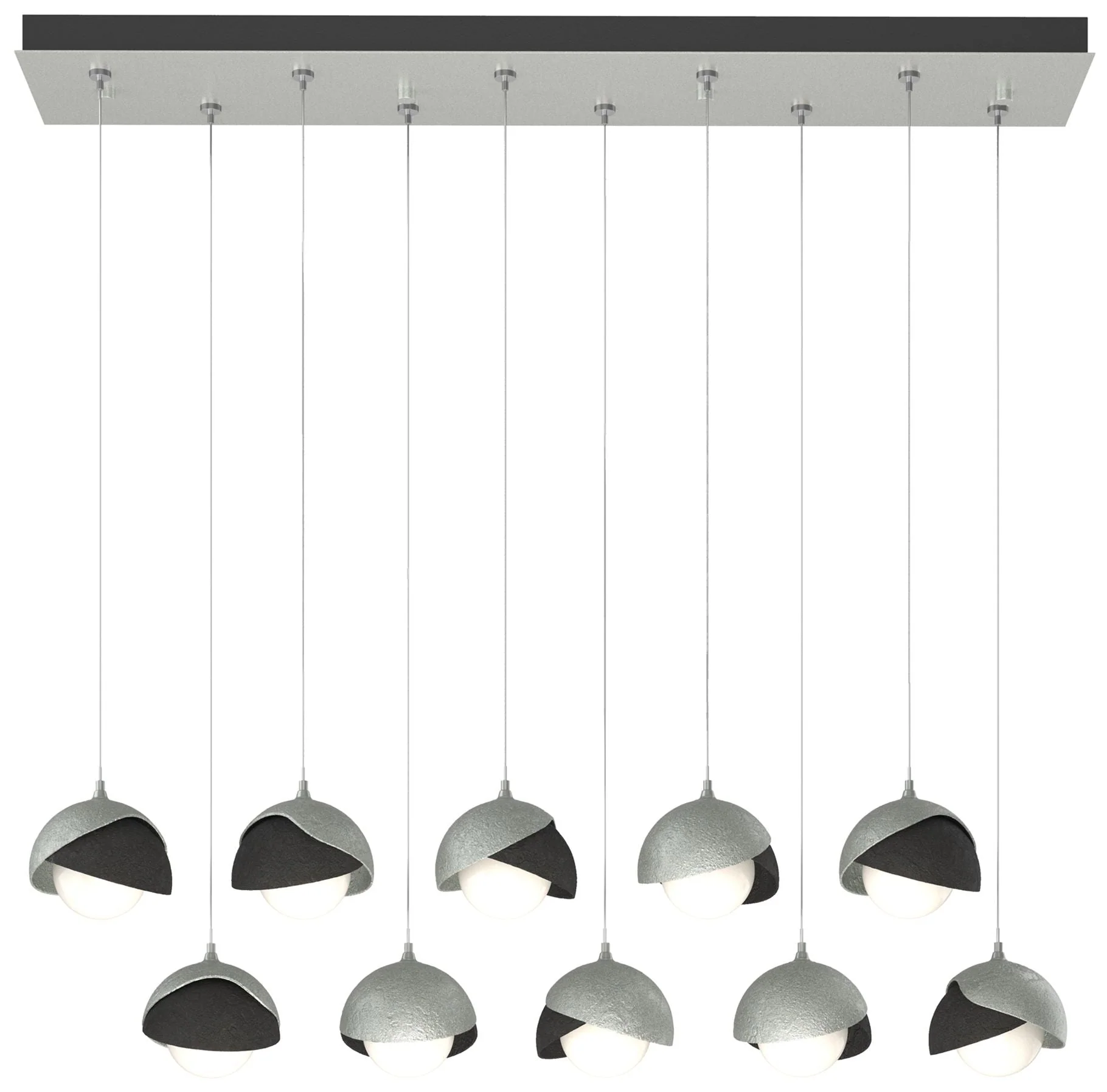 Brooklyn 10-Light Rectangular Pendant - Platinum - Black - Opal - Image 1