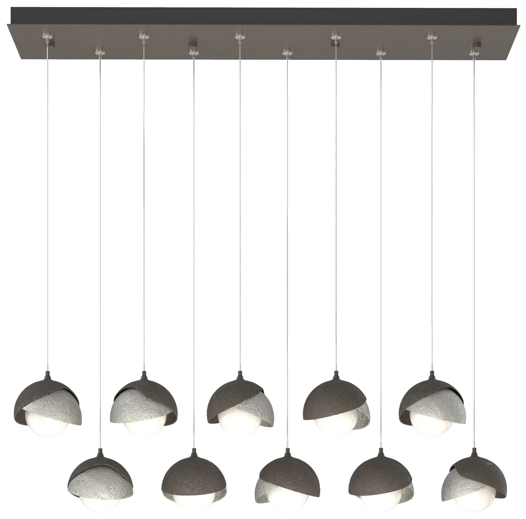 Brooklyn 10-Light Rectangular Pendant - Smoke - Sterling - Opal - Image 1