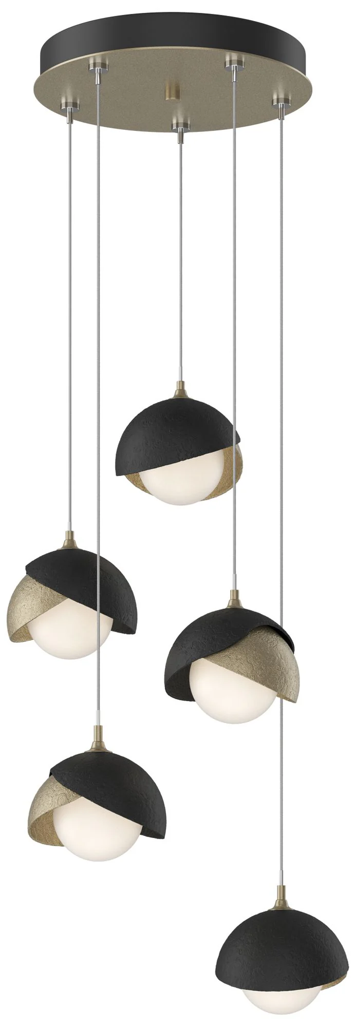 Brooklyn 16"W 5-Light Black Accented Gold Standard Double Shade Pendan - Image 1
