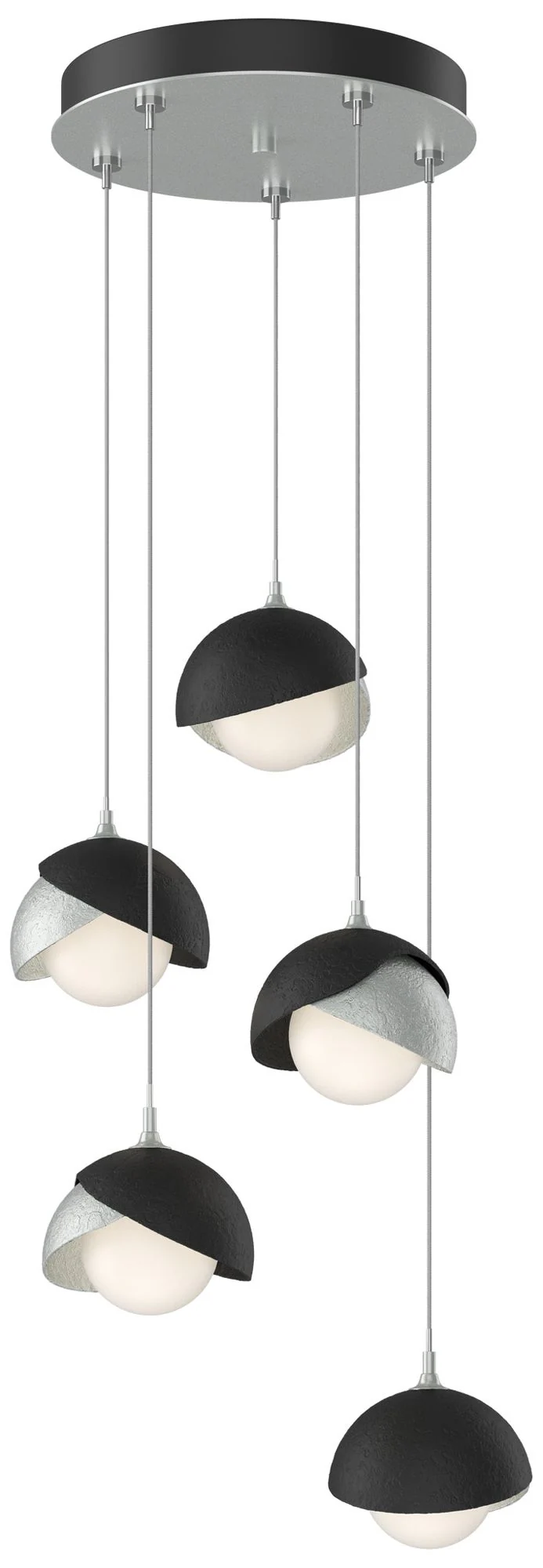 Brooklyn 16"W 5-Light Black Accented Platinum Long Double Shade Pendan - Image 1