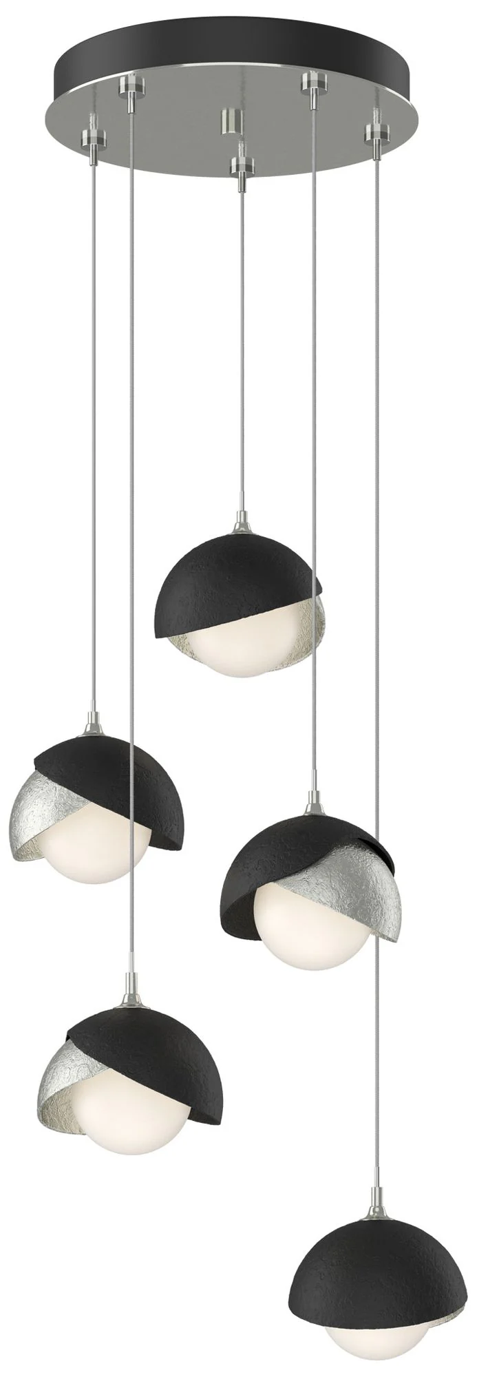 Brooklyn 16"W 5-Light Black Accented Sterling Long Double Shade Pendan - Image 1