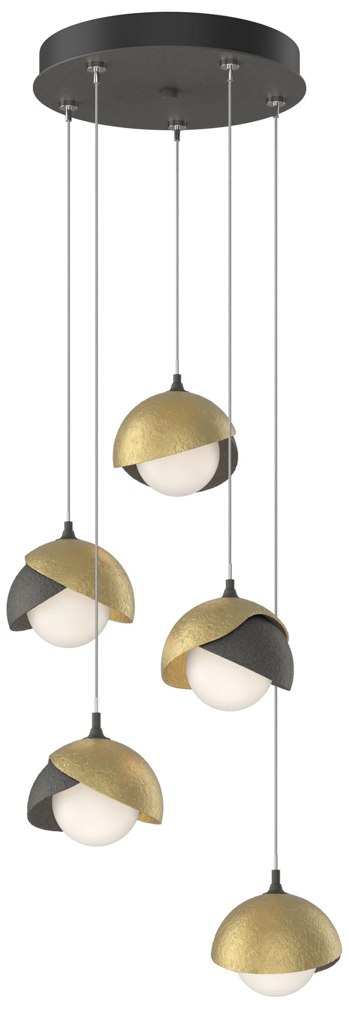 Brooklyn 16"W 5-Light Brass Accented Iron Standard Double Shade Pendan - Image 1