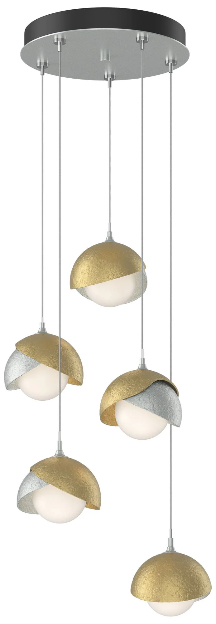 Brooklyn 16"W 5-Light Brass Accented Platinum Long Double Shade Pendan - Image 1