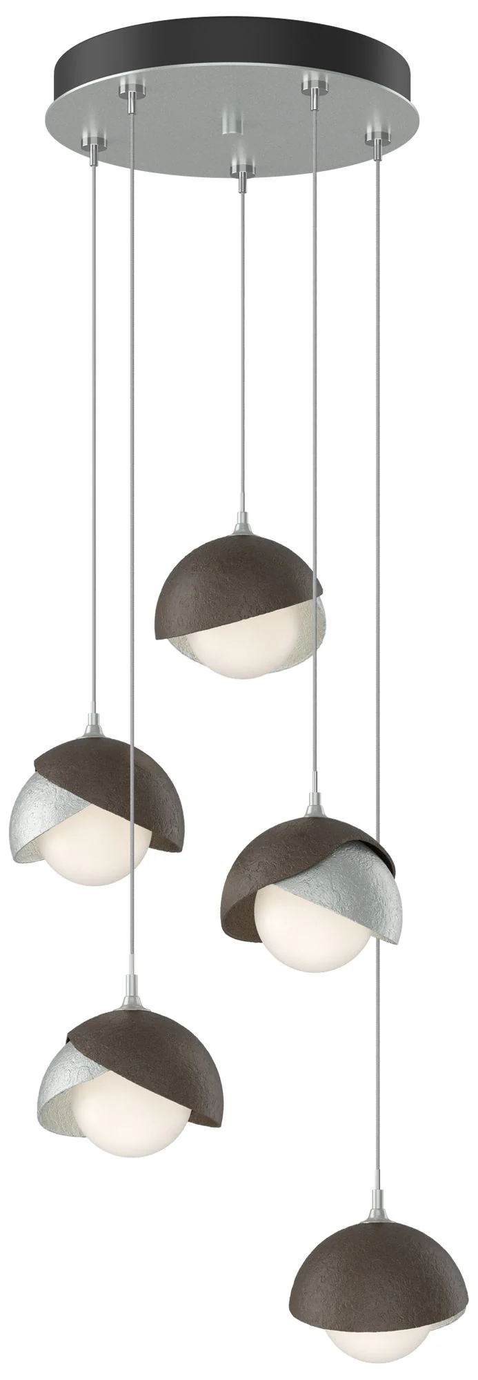 Brooklyn 16"W 5-Light Bronze Accented Platinum Double Shade Pendant - Image 1