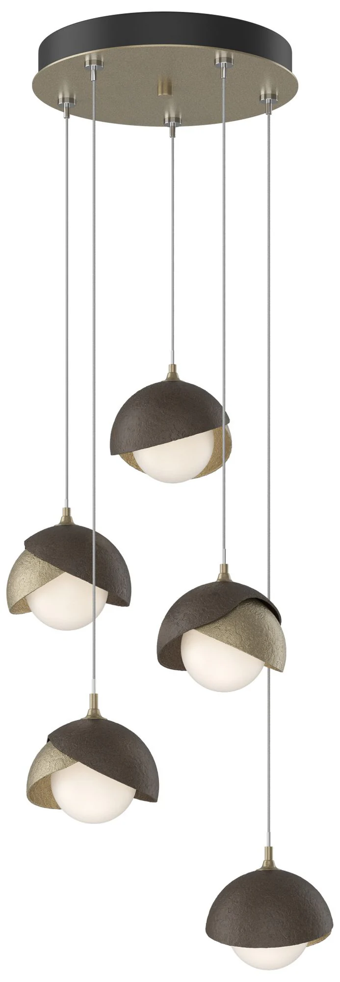 Brooklyn 16"W 5-Light Bronze Accented Soft Gold Long Double Shade Pend - Image 1