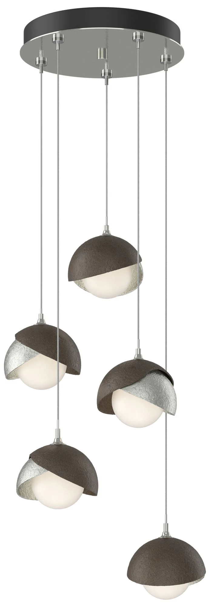 Brooklyn 16"W 5-Light Bronze Accented Sterling Double Shade Pendant - Image 1