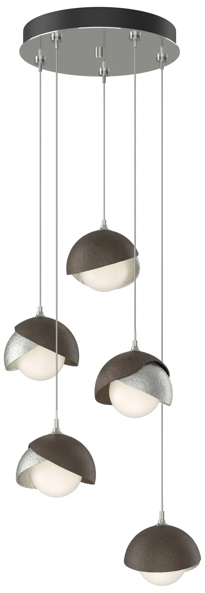 Brooklyn 16"W 5-Light Bronze Accented Sterling Long Double Shade Penda - Image 1
