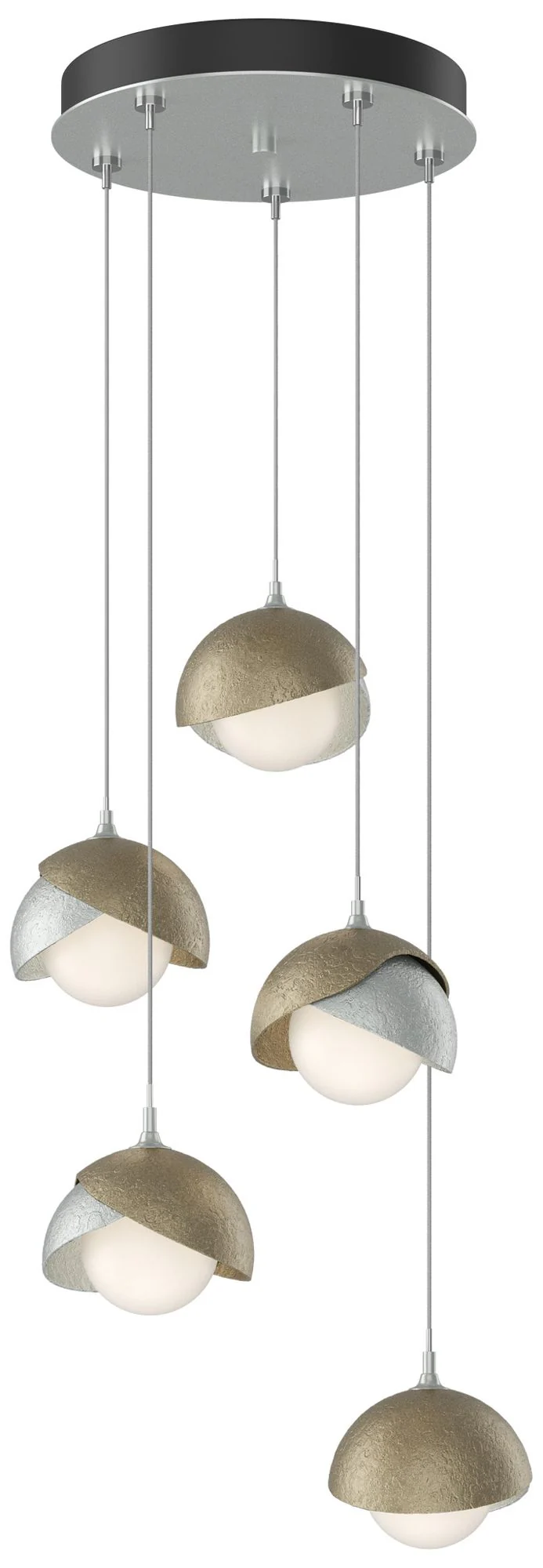 Brooklyn 16"W 5-Light Gold Accented Platinum Long Double Shade Pendant - Image 1