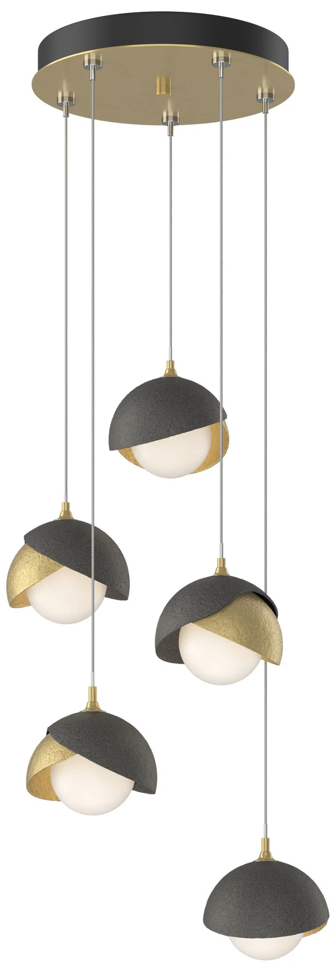 Brooklyn 16"W 5-Light Iron Accented Brass Standard Double Shade Pendan - Image 1