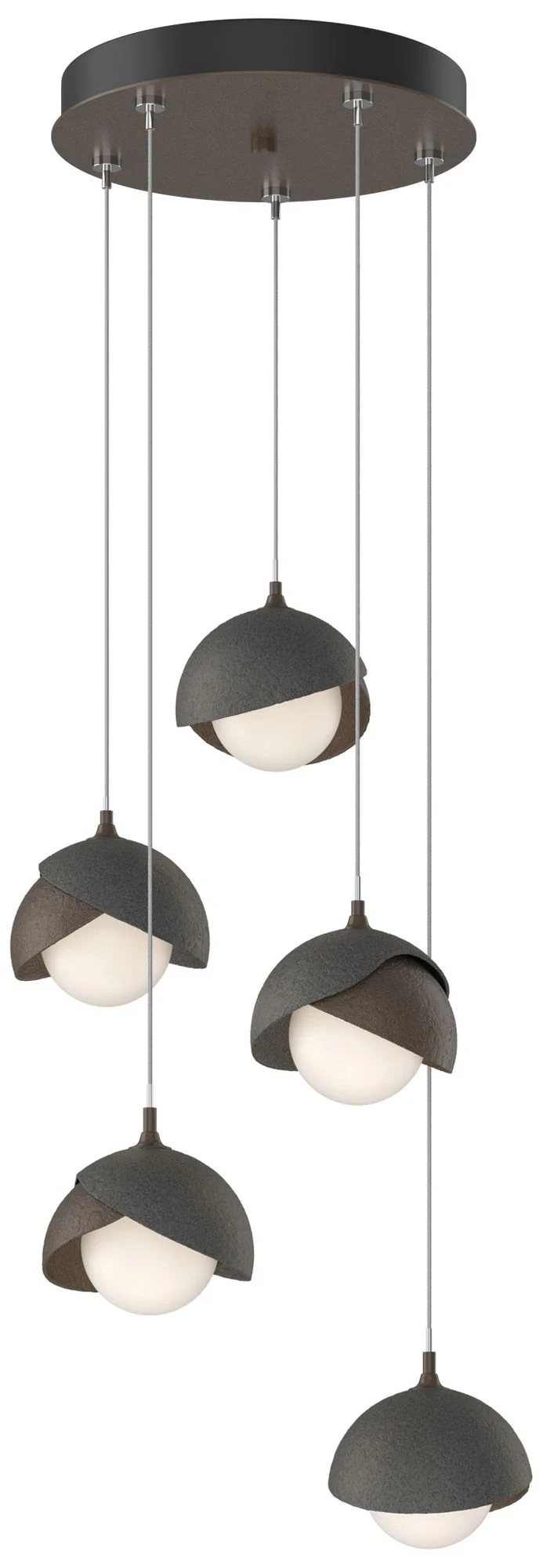 Brooklyn 16"W 5-Light Iron Accented Bronze Long Double Shade Pendant - Image 1