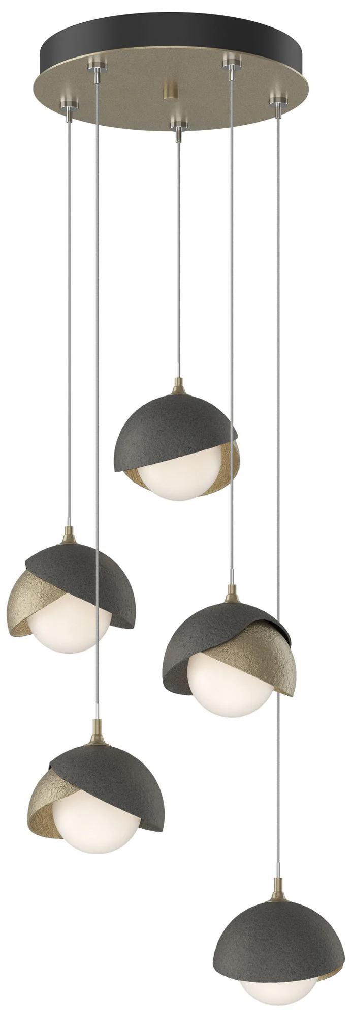 Brooklyn 16"W 5-Light Iron Accented Soft Gold Long Double Shade Pendan - Image 1