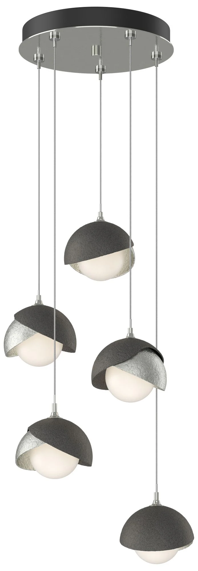 Brooklyn 16"W 5-Light Iron Accented Sterling Long Double Shade Pendant - Image 1