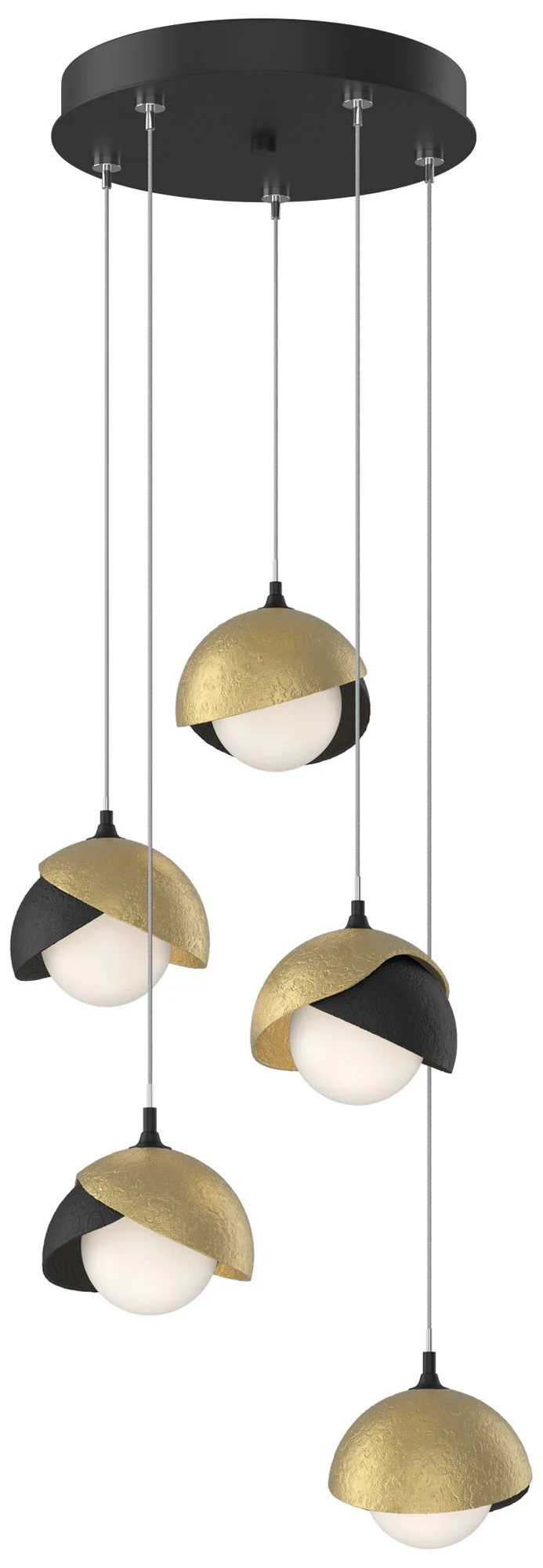Brooklyn 16"W 5-Light Modern Brass Accented Black Long Double Shade Pe - Image 1