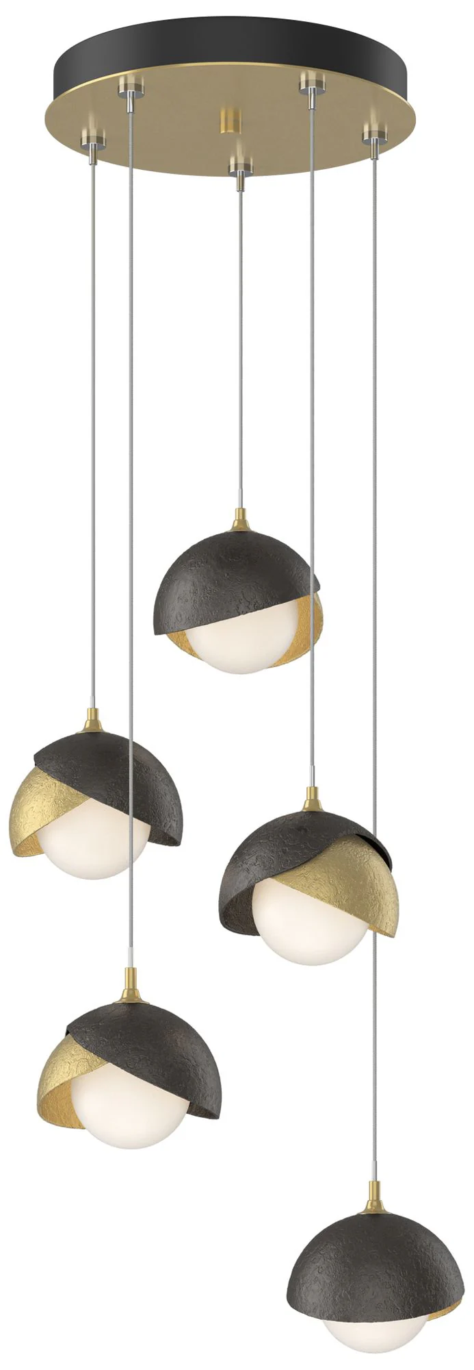 Brooklyn 16"W 5-Light Oiled Bronze Accented Brass Double Shade Pendant - Image 1