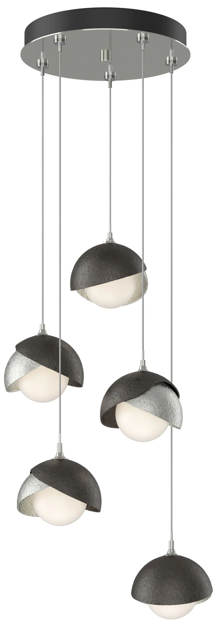 Brooklyn 16"W 5-Light Oiled Bronze Accented Sterling Double Shade Pend - Image 1