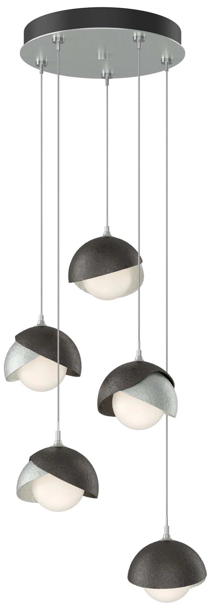 Brooklyn 16"W 5-Light Oiled Bronze And Platinum Long Double Shade Pend - Image 1