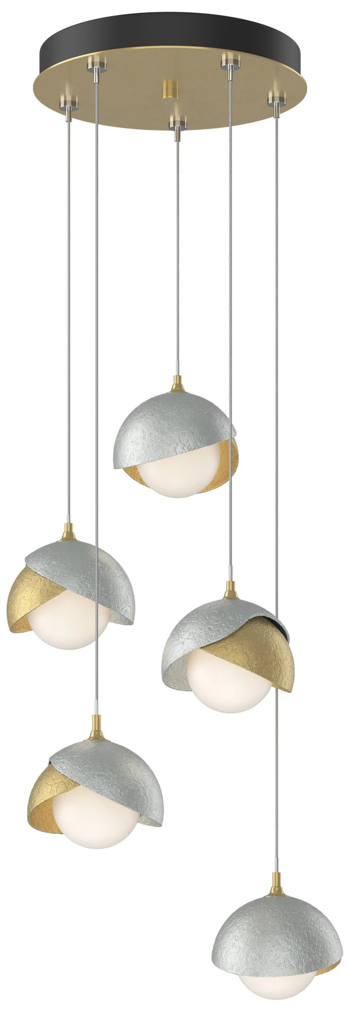 Brooklyn 16"W 5-Light Platinum Accented Brass Long Double Shade Pendan - Image 1
