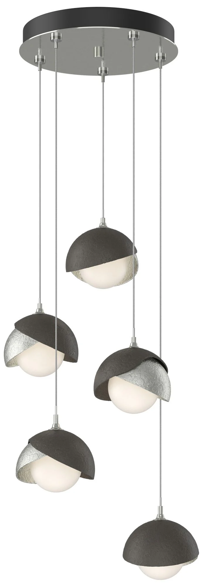 Brooklyn 16"W 5-Light Smoke Accented Sterling Long Double Shade Pendan - Image 1