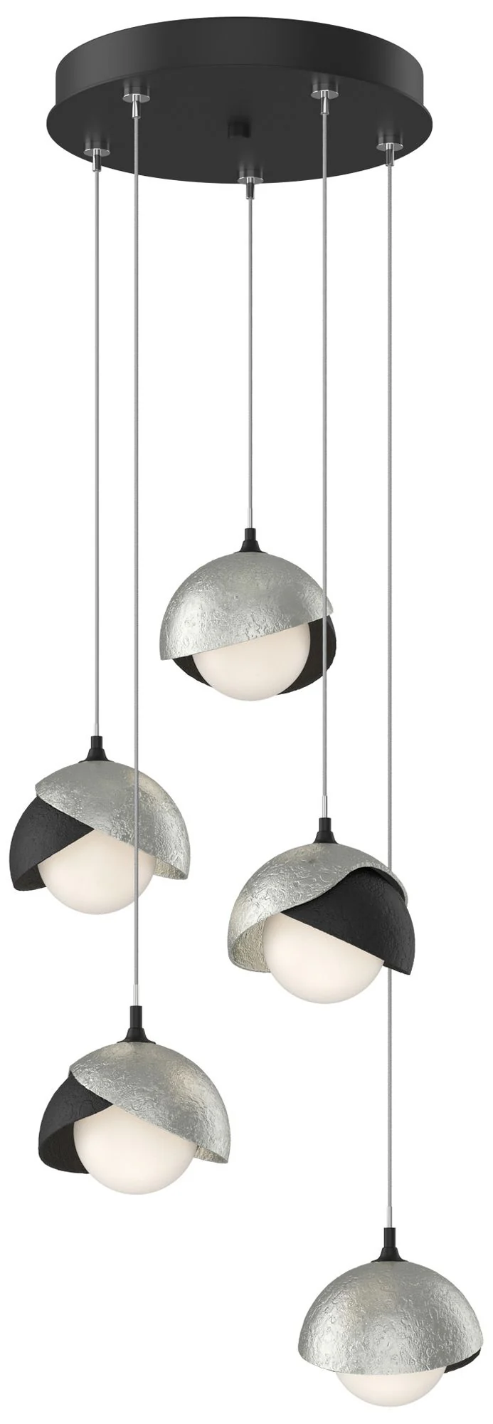Brooklyn 16"W 5-Light Sterling Accented Black Long Double Shade Pendan - Image 1
