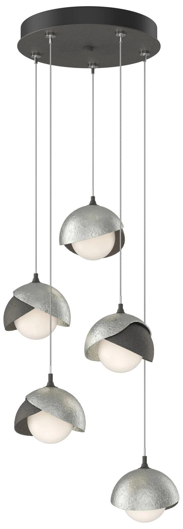 Brooklyn 16"W 5-Light Sterling Accented Iron Long Double Shade Pendant - Image 1