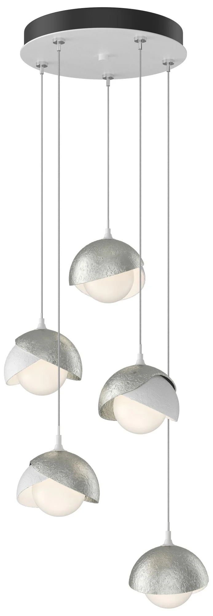 Brooklyn 16"W 5-Light Sterling Accented White Long Double Shade Pendan - Image 1