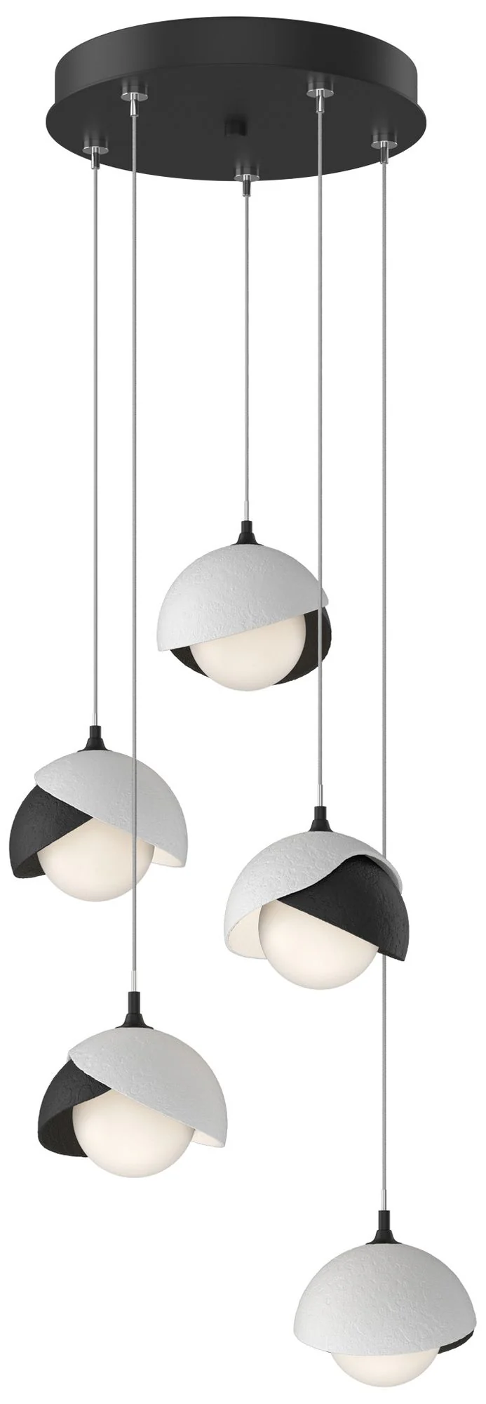 Brooklyn 16"W 5-Light White Accented Black Long Opal Double Shade Pend - Image 1