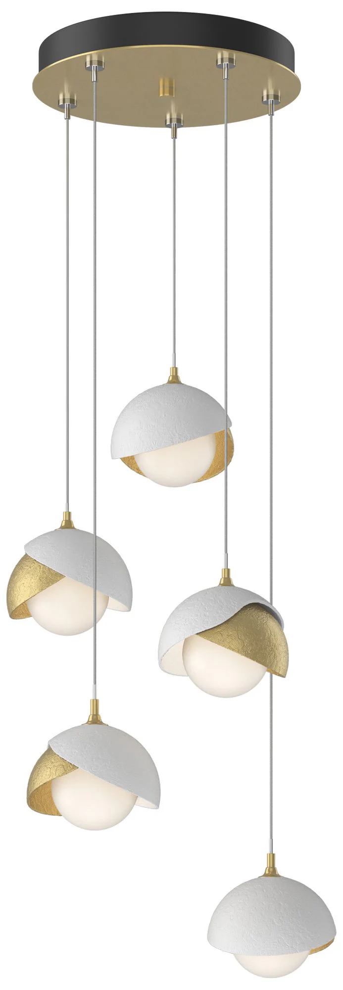 Brooklyn 16"W 5-Light White Accented Modern Brass Long Double Shade Pe - Image 1