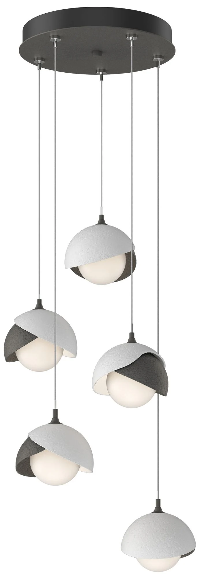 Brooklyn 16"W 5-Light White Accented Natural Iron Long Double Shade Pendant - Image 1
