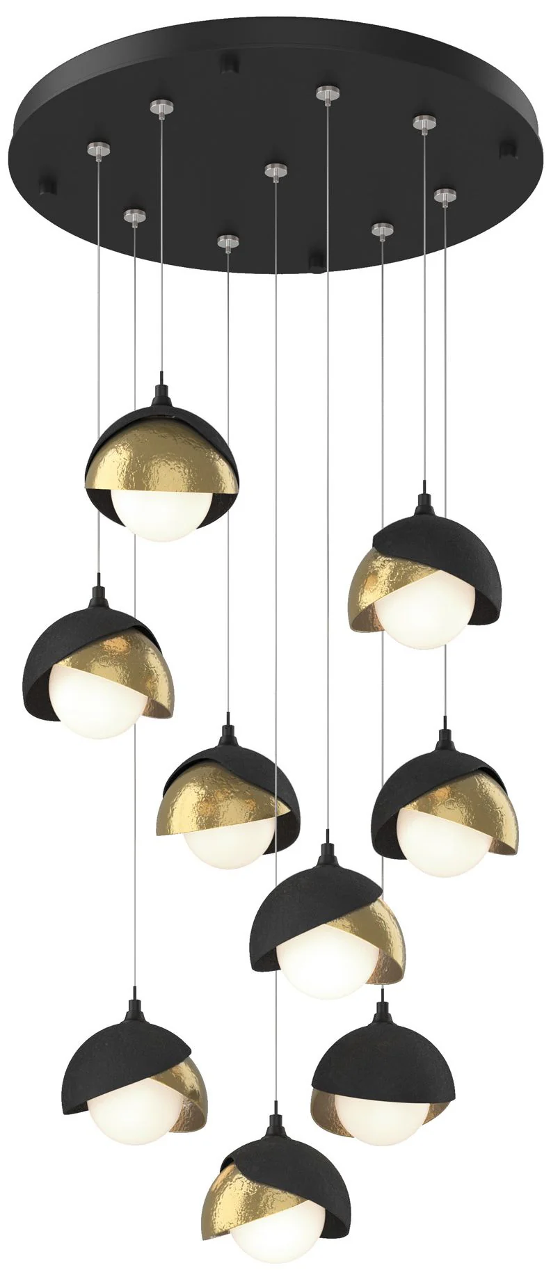 Brooklyn 20.5" 9-Light Black & Brass Round Long 2-Shade Pendant - Image 1