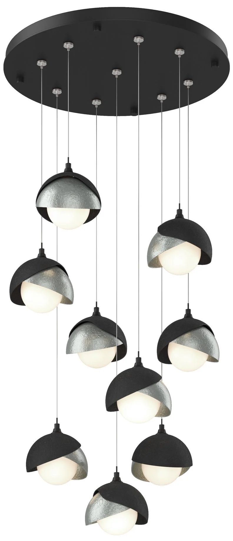 Brooklyn 20.5" 9-Light Black & Platinum Round Long 2-Shade Pendant - Image 1