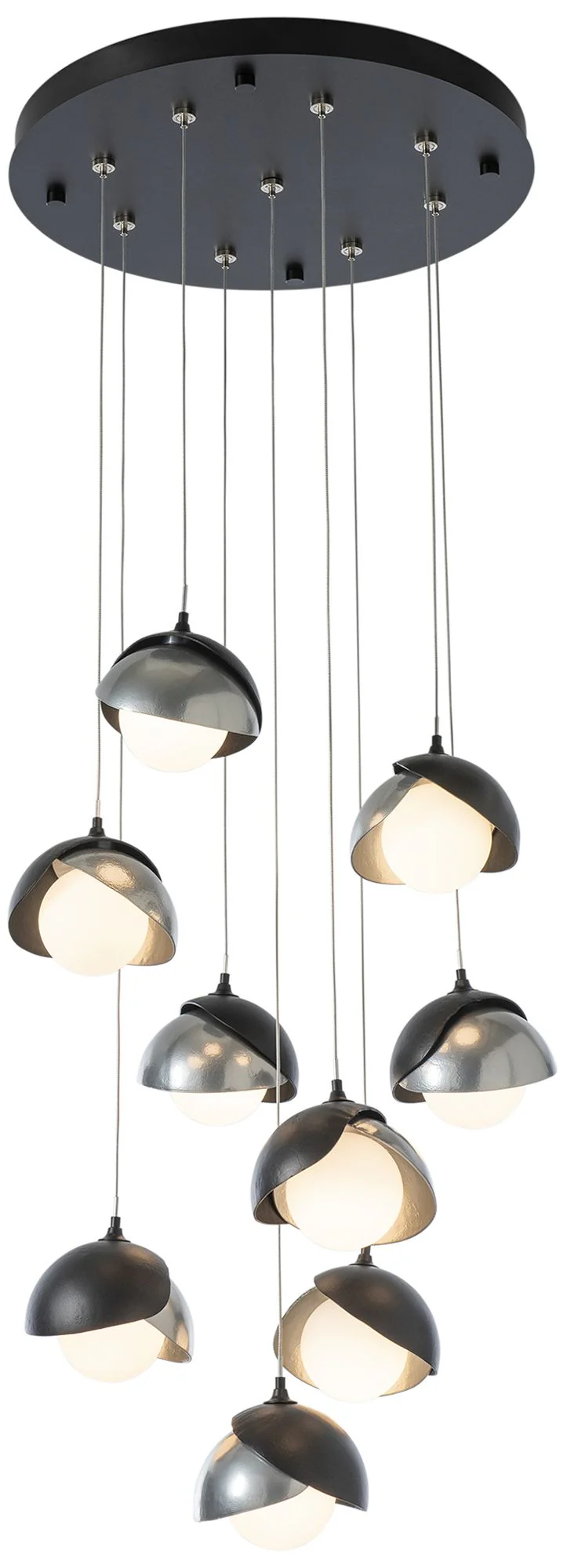 Brooklyn 20.5" 9-Light Black & Sterling Round Long 2-Shade Pendant - Image 1