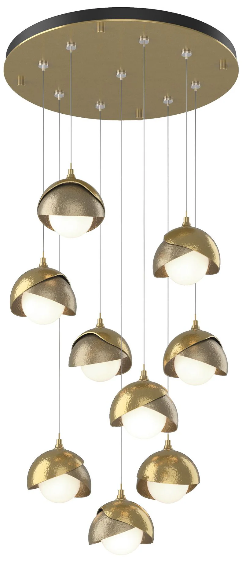 Brooklyn 20.5" 9-Light Brass & Gold Round Long 2-Shade Pendant - Image 1