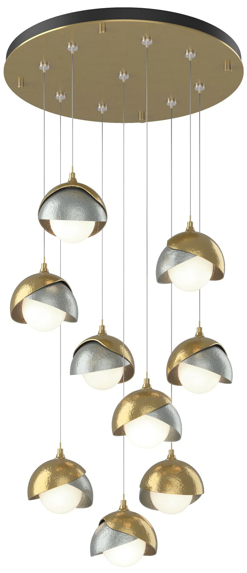 Brooklyn 20.5" 9-Light Brass & Platinum Round Long 2-Shade Pendant - Image 1