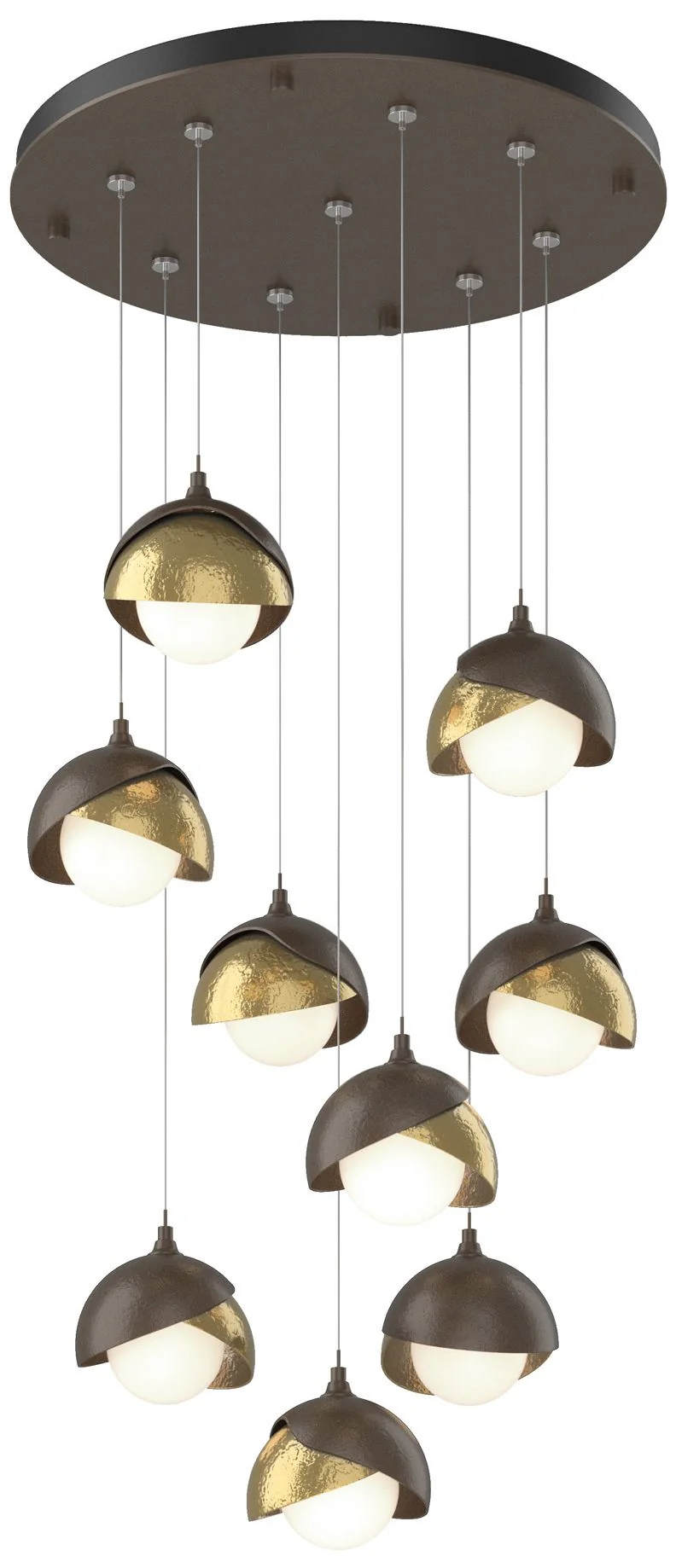 Brooklyn 20.5" 9-Light Bronze & Brass Round Long 2-Shade Pendant - Image 1