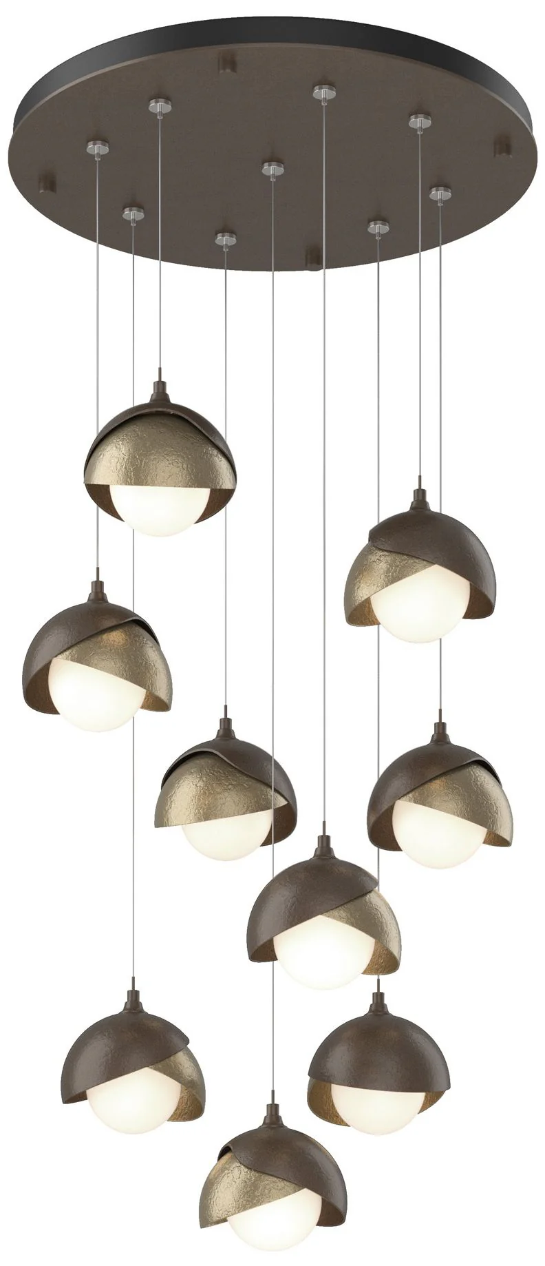 Brooklyn 20.5" 9-Light Bronze & Gold Round Long 2-Shade Pendant - Image 1