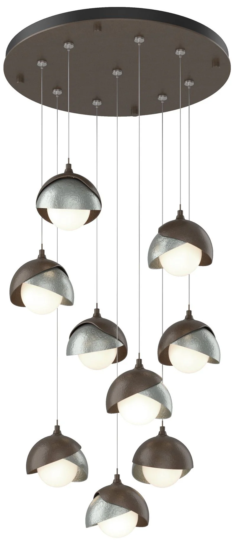 Brooklyn 20.5" 9-Light Bronze & Platinum Round Long 2-Shade Pendan - Image 1