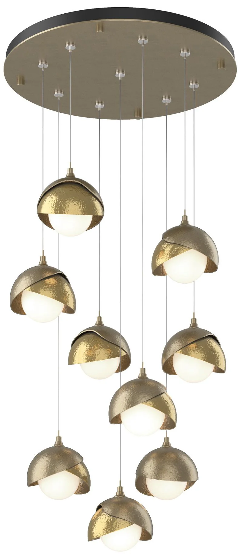 Brooklyn 20.5" 9-Light Gold & Brass Round Long 2-Shade Pendant - Image 1