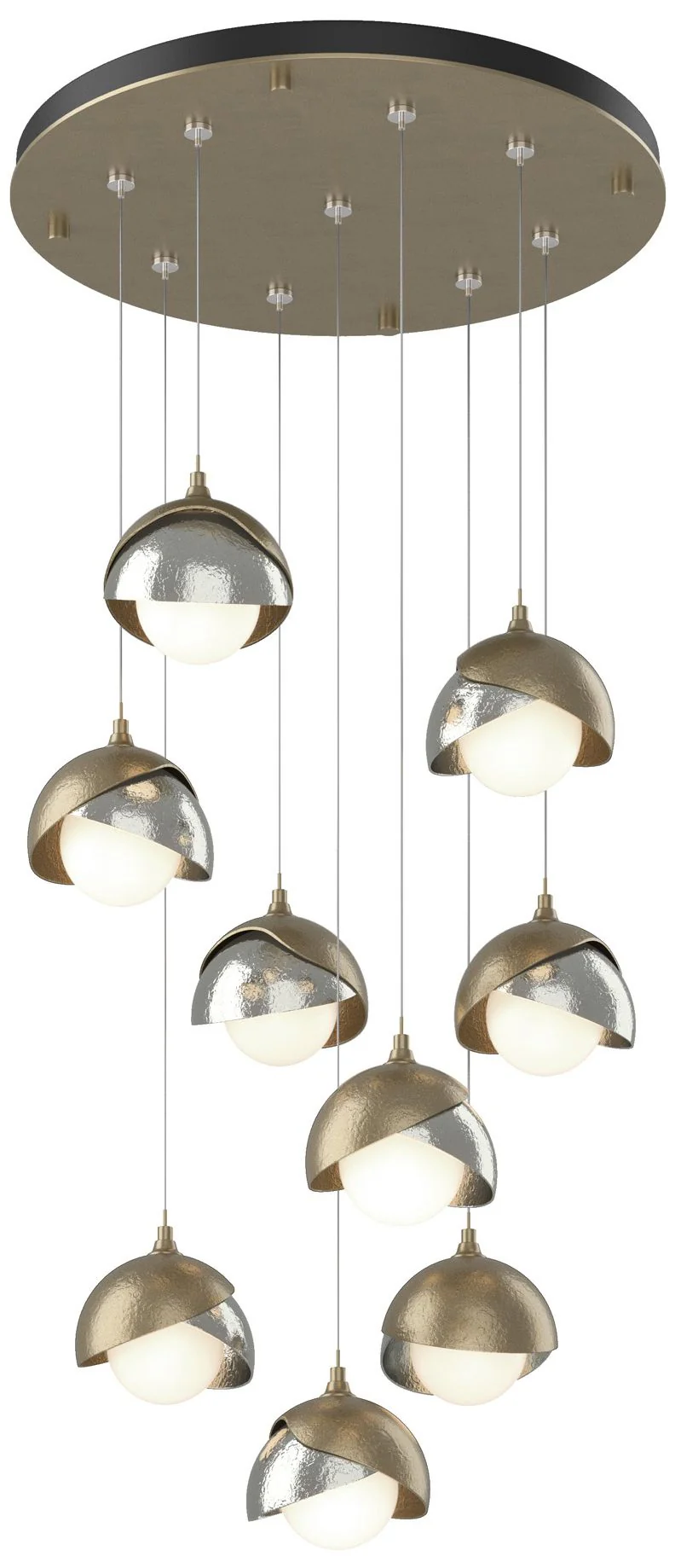 Brooklyn 20.5" 9-Light Gold & Sterling Round Long 2-Shade Pendant - Image 1