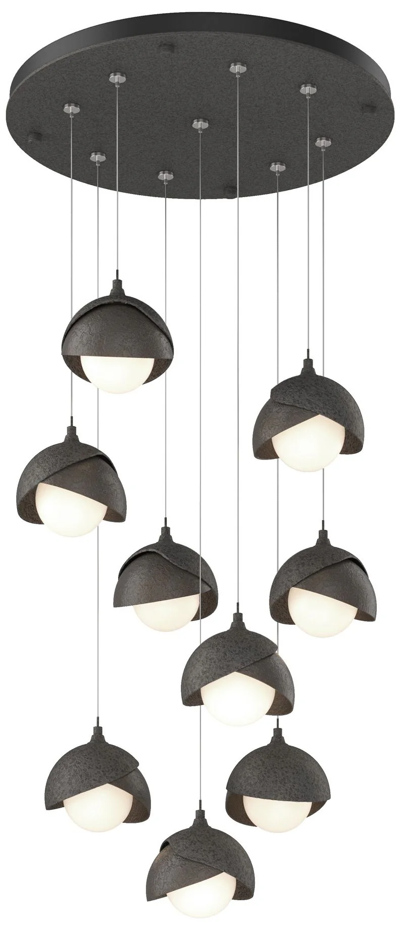 Brooklyn 20.5" 9-Light Iron & Dark Smoke Round Long 2-Shade Pendan - Image 1