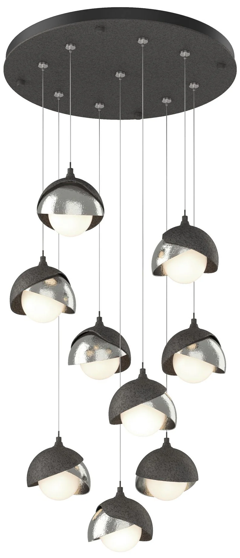 Brooklyn 20.5" 9-Light Iron & Sterling Round Long 2-Shade Pendant - Image 1