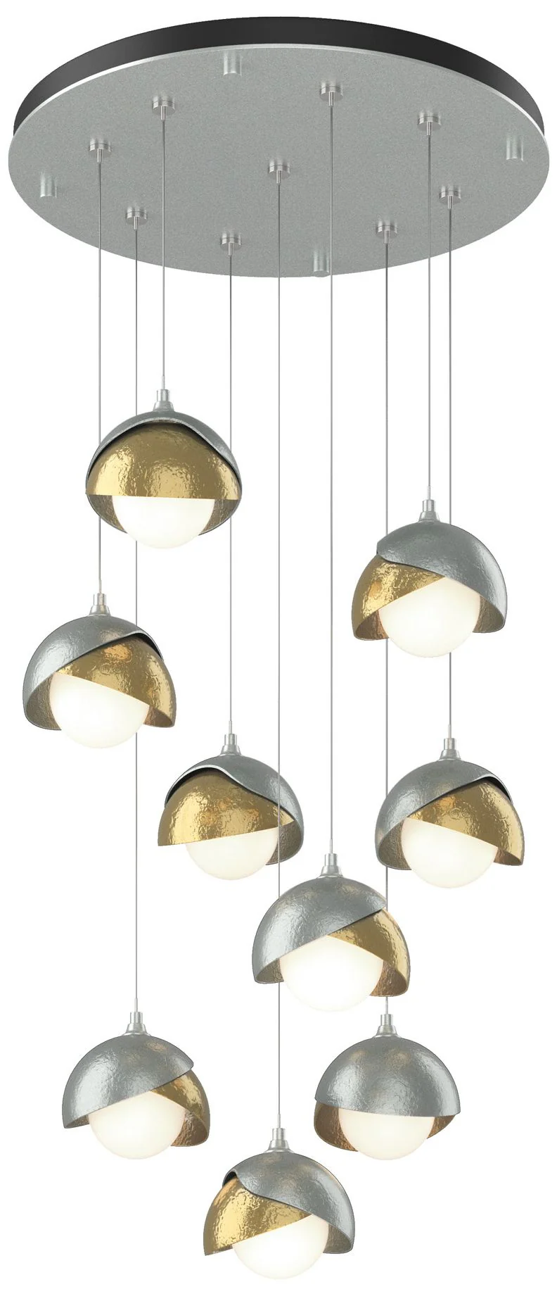 Brooklyn 20.5" 9-Light Platinum & Brass Round Long 2-Shade Pendant - Image 1