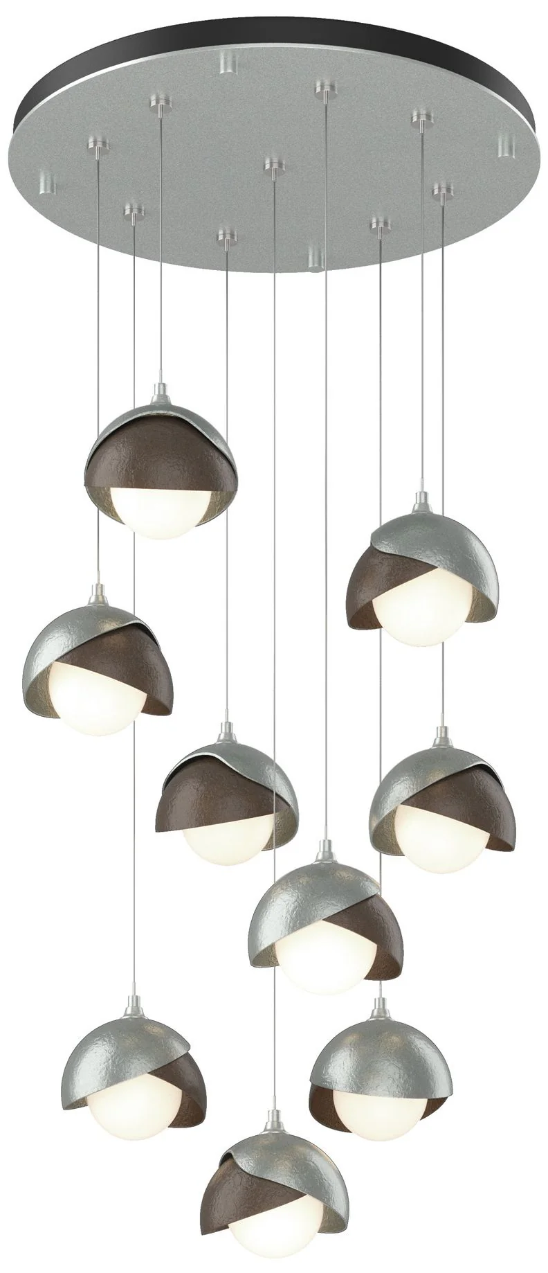 Brooklyn 20.5" 9-Light Platinum & Bronze Round Long 2-Shade Pendan - Image 1