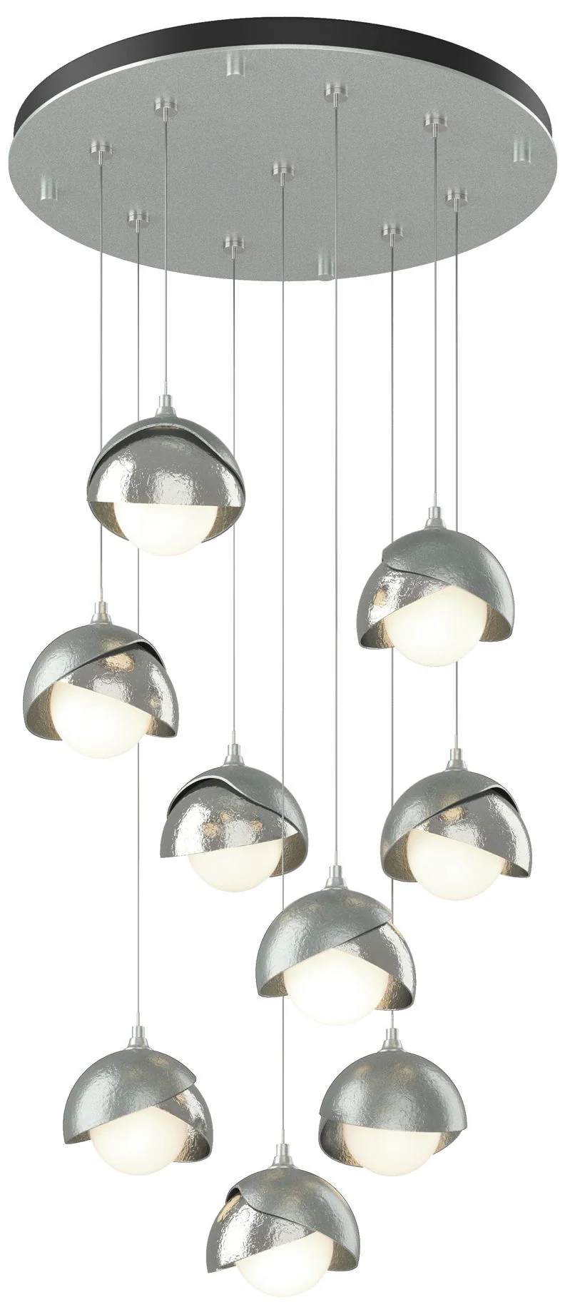 Brooklyn 20.5" 9-Light Platinum & Sterling Round Long 2-Shade Pend - Image 1