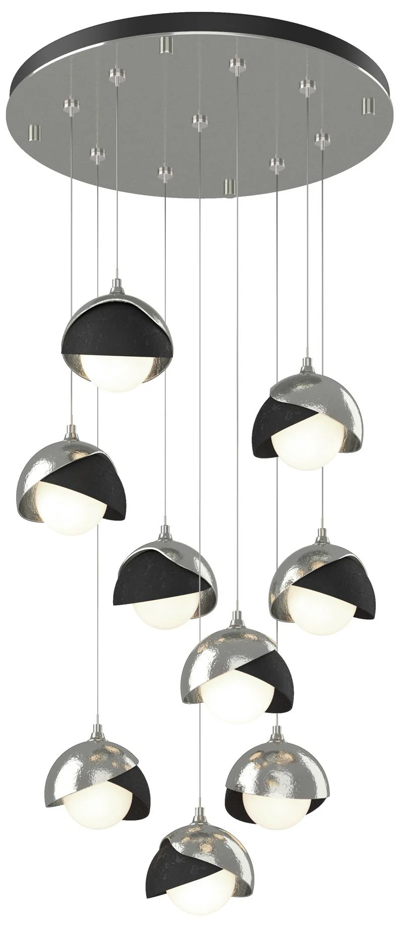 Brooklyn 20.5" 9-Light Sterling & Black Round Long 2-Shade Pendant - Image 1