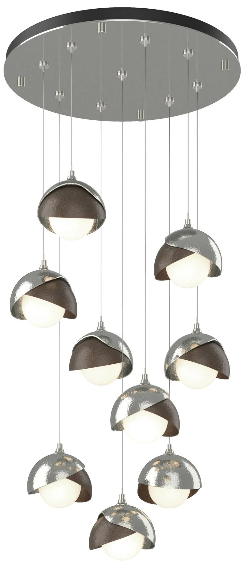 Brooklyn 20.5" 9-Light Sterling & Bronze Round Long 2-Shade Pendan - Image 1